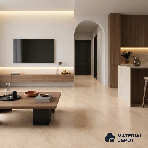 Marble Wall & Floor Tile TL 11062 Beige 4 ft x 2 ft Matte Carving Finish Vitrified Tile - 9 mm | 4 Random Designs | Suitable For Living Room, Bedroom, Kitchen
