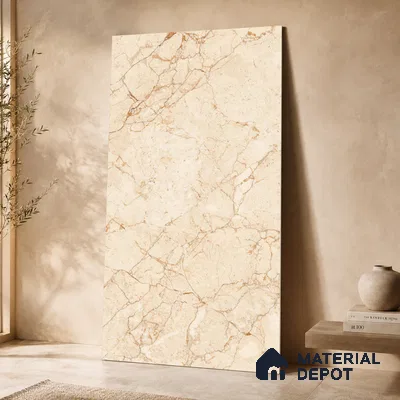 Marble Floor & Wall Tile TL 11066 Sienna Vein | 4 ft x 2 ft Carving Finish Vitrified Tile - 9 mm | 3 Random Design | Suitable For Living Room, Bedroom, Bathroom