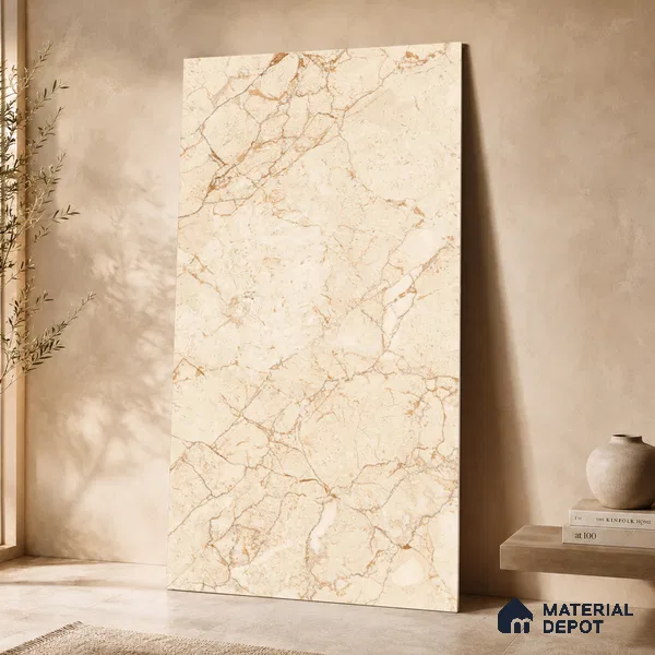 Marble Floor & Wall Tile TL 11066 Sienna Vein | 4 ft x 2 ft Carving Finish Vitrified Tile - 9 mm | 3 Random Design | Suitable For Living Room, Bedroom, Bathroom