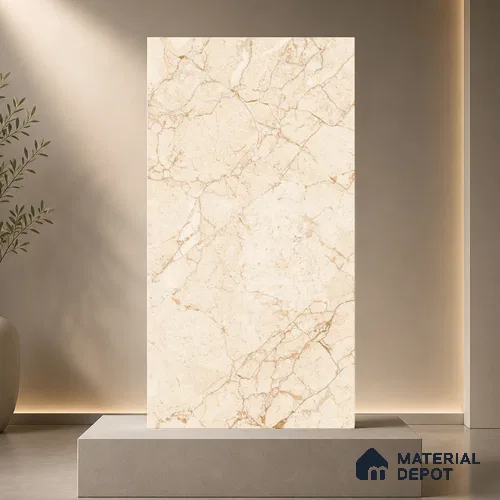Marble Floor & Wall Tile TL 11066 Sienna Vein | 4 ft x 2 ft Carving Finish Vitrified Tile - 9 mm | 3 Random Design | Suitable For Living Room, Bedroom, Bathroom