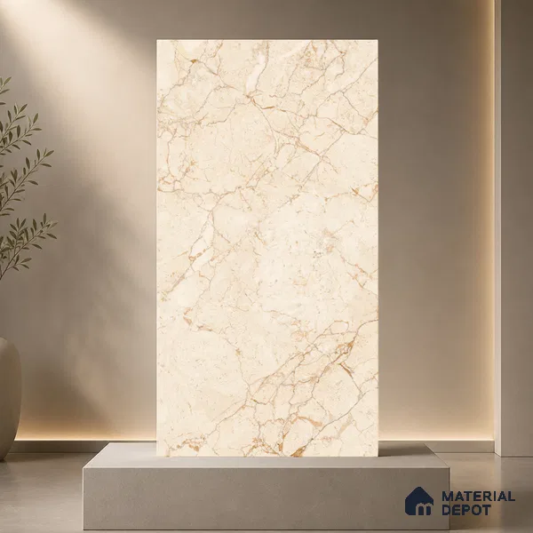 Marble Floor & Wall Tile TL 11066 Sienna Vein | 4 ft x 2 ft Carving Finish Vitrified Tile - 9 mm | 3 Random Design | Suitable For Living Room, Bedroom, Bathroom