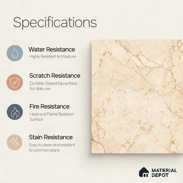 Marble Floor & Wall Tile TL 11066 Sienna Vein | 4 ft x 2 ft Carving Finish Vitrified Tile - 9 mm | 3 Random Design | Suitable For Living Room, Bedroom, Bathroom