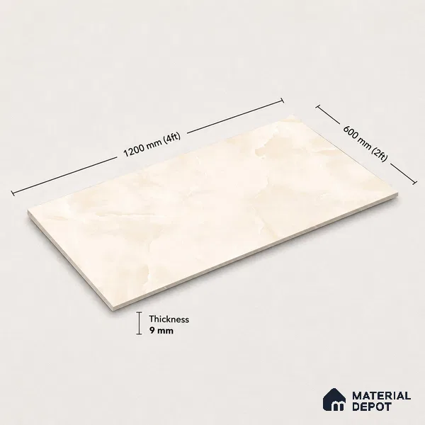 Marble Floor & Wall Tile TL 11068 Lucent Alabaster | 4 ft x 2 ft Glossy Finish Vitrified Tile - 9 mm | 6 Random Design | Suitable For Living Room, Bedroom, Bathroom