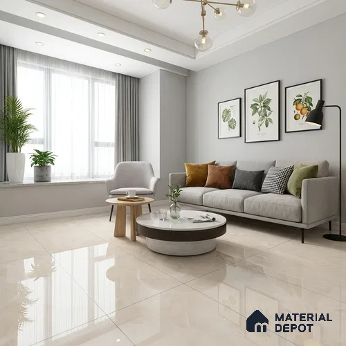 Marble Wall & Floor Tile TL 11068 Beige 4 ft x 2 ft Glossy Finish Vitrified Tile - 9 mm | 6 Random Designs | Suitable For Living Room, Bedroom, Dining