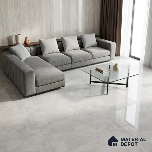 Marble Wall & Floor Tile TL 11069 Light Grey 4 ft x 2 ft Glossy Finish Vitrified Tile - 9 mm | 4 Random Designs | Suitable For Living Room, Bedroom, Dining