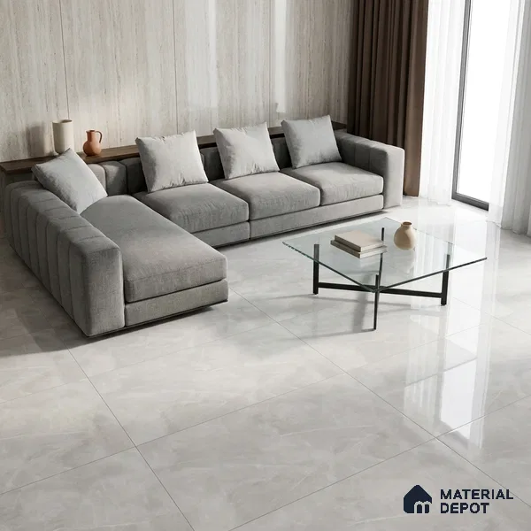 Marble Wall & Floor Tile TL 11069 Light Grey 4 ft x 2 ft Glossy Finish Vitrified Tile - 9 mm | 4 Random Designs | Suitable For Living Room, Bedroom, Dining