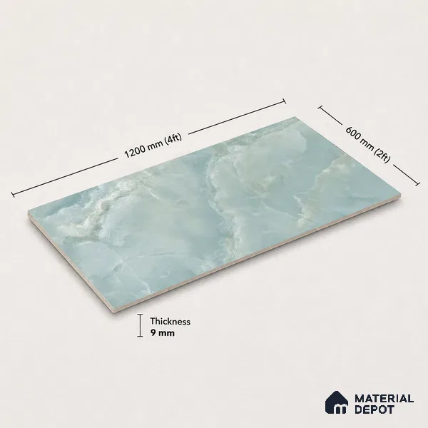 Marble Floor & Wall Tile TL 11071 Celeste Onyx | 4 ft x 2 ft Glossy Finish Vitrified Tile - 9 mm | 6 Random Design | Suitable For Living Room, Bedroom, Bathroom