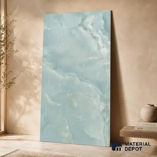 Marble Floor & Wall Tile TL 11071 Celeste Onyx | 4 ft x 2 ft Glossy Finish Vitrified Tile - 9 mm | 6 Random Design | Suitable For Living Room, Bedroom, Bathroom