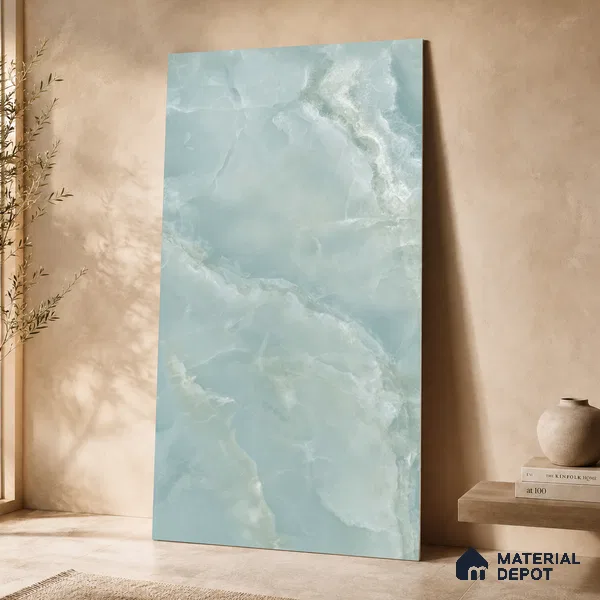 Marble Floor & Wall Tile TL 11071 Celeste Onyx | 4 ft x 2 ft Glossy Finish Vitrified Tile - 9 mm | 6 Random Design | Suitable For Living Room, Bedroom, Bathroom