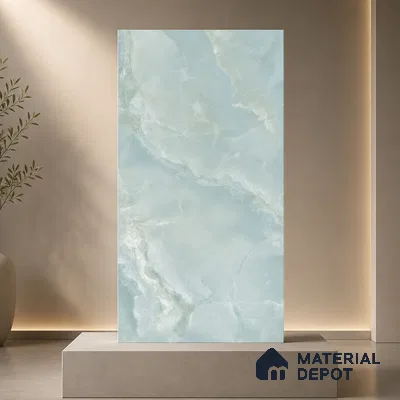 Marble Floor & Wall Tile TL 11071 Celeste Onyx | 4 ft x 2 ft Glossy Finish Vitrified Tile - 9 mm | 6 Random Design | Suitable For Living Room, Bedroom, Bathroom