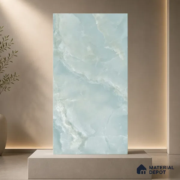 Marble Floor & Wall Tile TL 11071 Celeste Onyx | 4 ft x 2 ft Glossy Finish Vitrified Tile - 9 mm | 6 Random Design | Suitable For Living Room, Bedroom, Bathroom