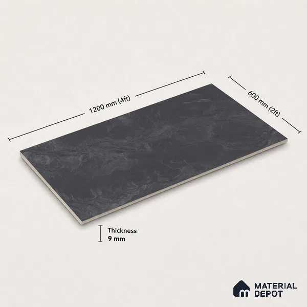 Marble Floor & Wall Tile TL 11073 Noir Cascade | 4 ft x 2 ft Glossy Finish Vitrified Tile - 9 mm | Suitable For Living Room, Bedroom, Bathroom