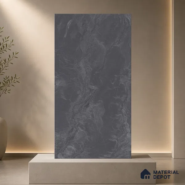 Marble Floor & Wall Tile TL 11073 Noir Cascade | 4 ft x 2 ft Glossy Finish Vitrified Tile - 9 mm | Suitable For Living Room, Bedroom, Bathroom
