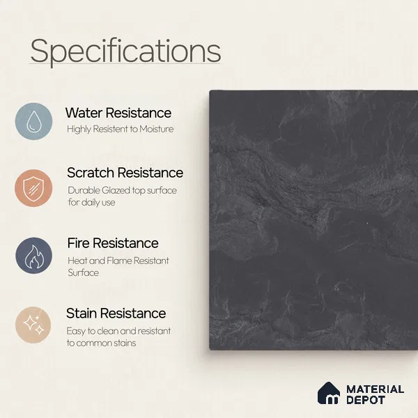 Marble Floor & Wall Tile TL 11073 Noir Cascade | 4 ft x 2 ft Glossy Finish Vitrified Tile - 9 mm | Suitable For Living Room, Bedroom, Bathroom