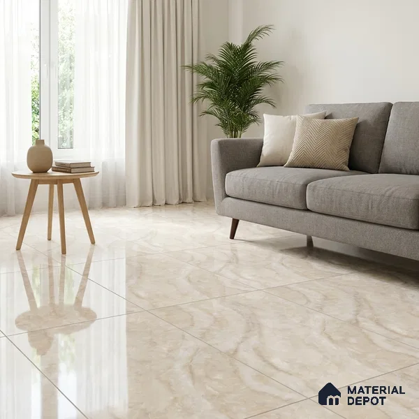 Marble Wall & Floor Tile TL 11074 Beige 4 ft x 2 ft Glossy Finish Vitrified Tile - 9 mm | Suitable For Living Room, Bedroom, Dining