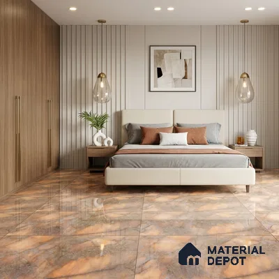 Marble Wall & Floor Tile TL 11075 Beige 4 ft x 2 ft Glossy Finish Vitrified Tile - 9 mm | Suitable For Living Room, Bedroom, Dining