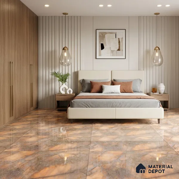 Marble Wall & Floor Tile TL 11075 Beige 4 ft x 2 ft Glossy Finish Vitrified Tile - 9 mm | Suitable For Living Room, Bedroom, Dining