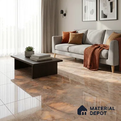 Marble Wall & Floor Tile TL 11075 Beige 4 ft x 2 ft Glossy Finish Vitrified Tile - 9 mm | Suitable For Living Room, Bedroom, Dining