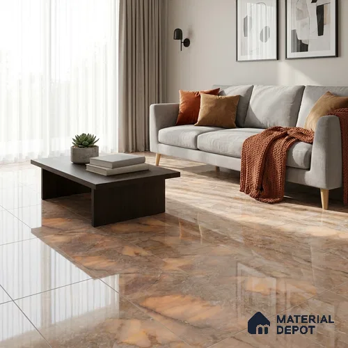 Marble Wall & Floor Tile TL 11075 Beige 4 ft x 2 ft Glossy Finish Vitrified Tile - 9 mm | Suitable For Living Room, Bedroom, Dining