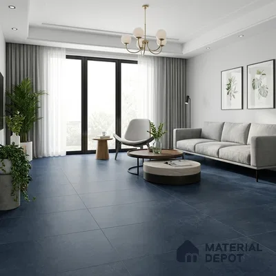 Cement Look Wall & Floor Matte Finish Blue Vitrified Tile | TL 11077 4 ft x 2 ft - 9 mm | Suitable For Living Room, Hall & Study