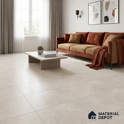 Cement Look Wall & Floor Matte Finish White Vitrified Tile | TL 11088 4 ft x 2 ft - 9 mm | Suitable For Living Room, Hall & Study