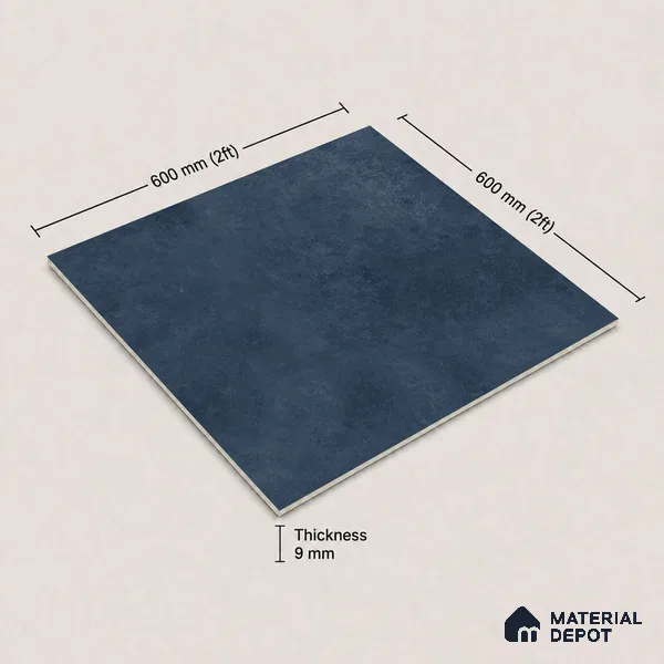 Plain Floor & Wall Tile TL 11090 Indigo Forge | 2 ft x 2 ft Matte Finish Vitrified Tile - 9 mm | Suitable For Living Room, Bedroom, Bathroom