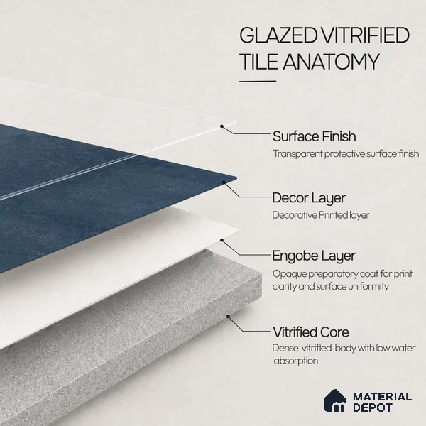 Plain Floor & Wall Tile TL 11090 Indigo Forge | 2 ft x 2 ft Matte Finish Vitrified Tile - 9 mm | Suitable For Living Room, Bedroom, Bathroom