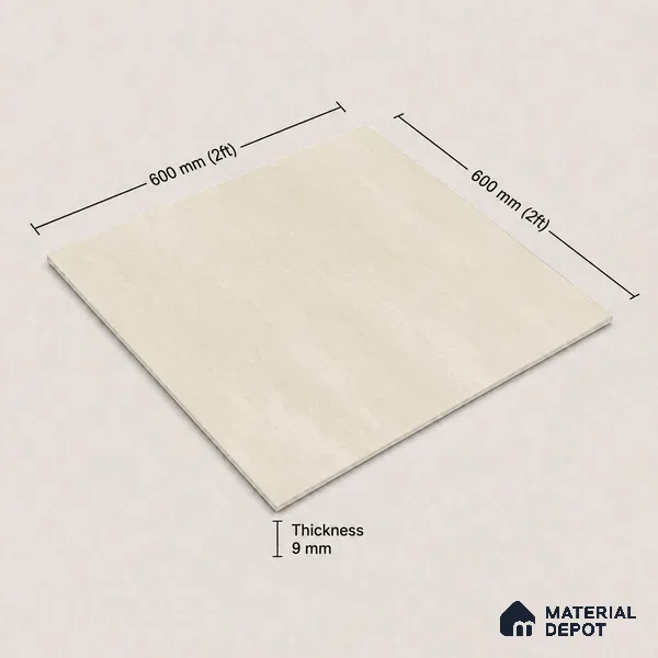 Plain Floor & Wall Tile TL 11092 Alba Parchment | 2 ft x 2 ft Matte Finish Vitrified Tile - 9 mm | Suitable For Living Room, Bedroom, Bathroom