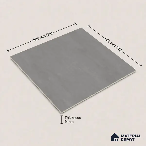 Plain Floor & Wall Tile TL 11093 Cinder Loft | 2 ft x 2 ft Matte Finish Vitrified Tile - 9 mm | Suitable For Living Room, Bedroom, Bathroom