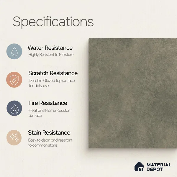 Plain Floor & Wall Tile TL 11095 Verdant Forge | 2 ft x 2 ft Matte Finish Vitrified Tile - 9 mm | Suitable For Living Room, Bedroom, Bathroom