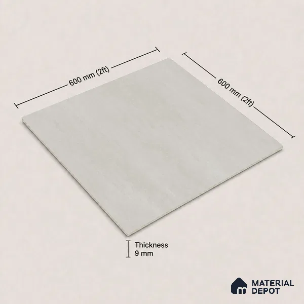 Plain Floor & Wall Tile TL 11097 Solace Veil | 2 ft x 2 ft Matte Finish Vitrified Tile - 9 mm | Suitable For Living Room, Bedroom, Bathroom
