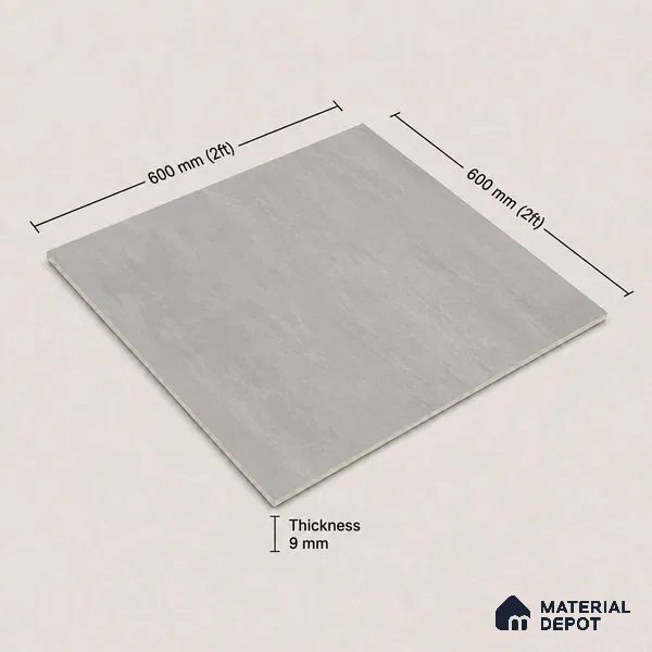Plain Floor & Wall Tile TL 11098 Argento Cloud | 2 ft x 2 ft Matte Finish Vitrified Tile - 9 mm | Suitable For Living Room, Bedroom, Bathroom