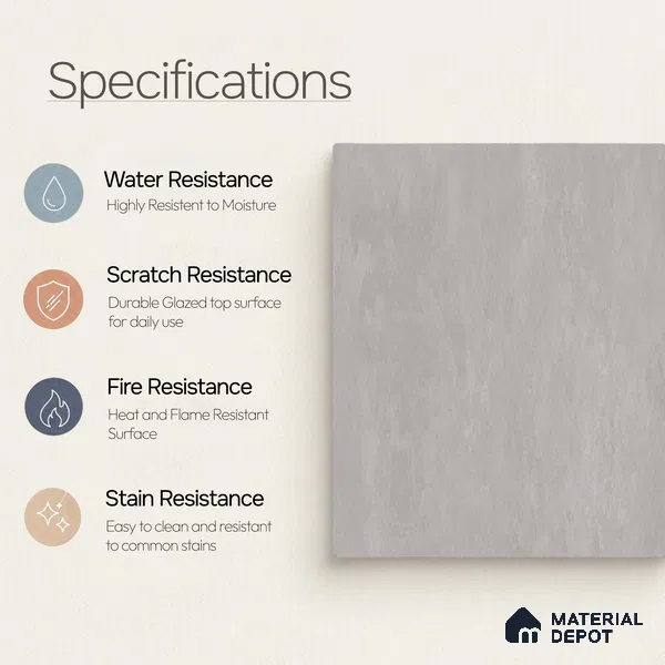 Plain Floor & Wall Tile TL 11098 Argento Cloud | 2 ft x 2 ft Matte Finish Vitrified Tile - 9 mm | Suitable For Living Room, Bedroom, Bathroom