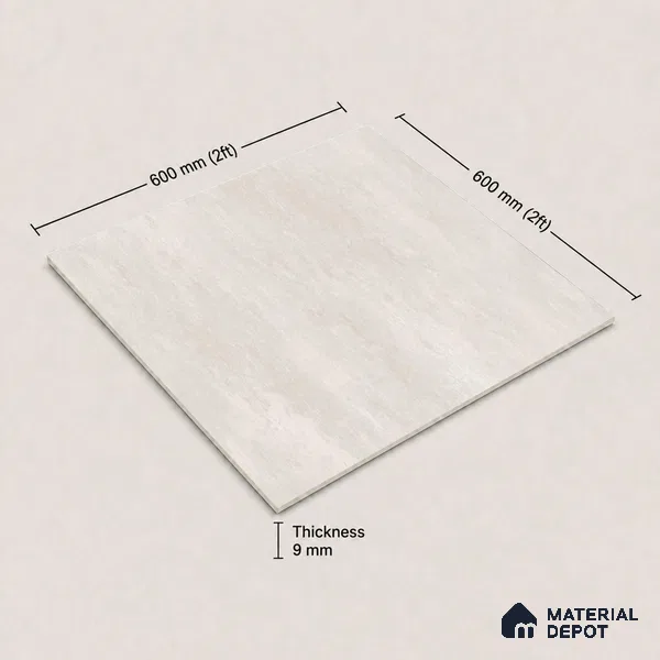 Plain Floor & Wall Tile TL 11101 Luna Chalk | 2 ft x 2 ft Matte Finish Vitrified Tile - 9 mm | Suitable For Living Room, Bedroom, Bathroom