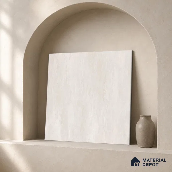 Plain Floor & Wall Tile TL 11101 Luna Chalk | 2 ft x 2 ft Matte Finish Vitrified Tile - 9 mm | Suitable For Living Room, Bedroom, Bathroom