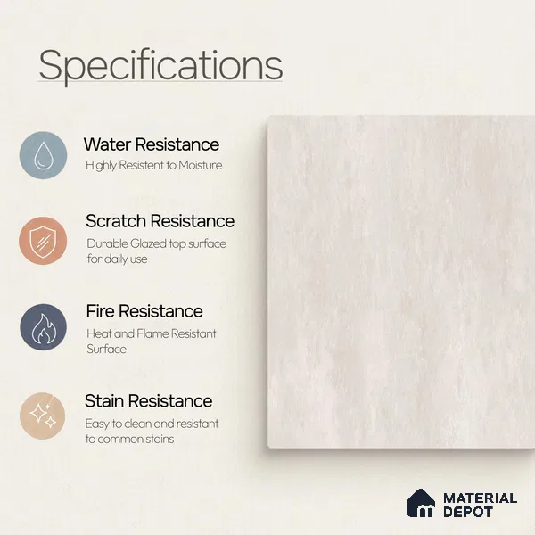 Plain Floor & Wall Tile TL 11101 Luna Chalk | 2 ft x 2 ft Matte Finish Vitrified Tile - 9 mm | Suitable For Living Room, Bedroom, Bathroom