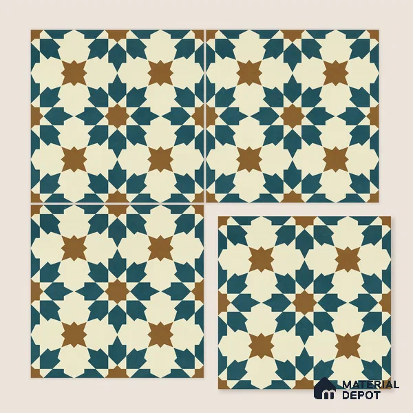Moroccan Wall & Floor Tile TL 11102 Sahara Star 1 ft x 1 ft Ceramic Matte Finish Tile - 10 mm | Suitable For Kitchen, Bathroom, Balcony