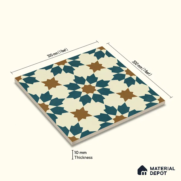 Moroccan Wall & Floor Tile TL 11102 Sahara Star 1 ft x 1 ft Ceramic Matte Finish Tile - 10 mm | Suitable For Kitchen, Bathroom, Balcony