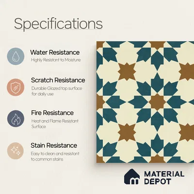 Moroccan Wall & Floor Tile TL 11102 Sahara Star 1 ft x 1 ft Ceramic Matte Finish Tile - 10 mm | Suitable For Kitchen, Bathroom, Balcony