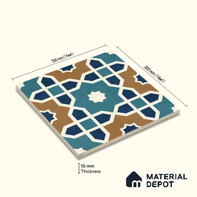 Moroccan Wall & Floor Tile TL 11103 Mosaic Azure 1 ft x 1 ft Ceramic Matte Finish Tile - 10 mm | Suitable For Kitchen, Bathroom, Balcony