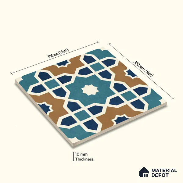 Moroccan Wall & Floor Tile TL 11103 Mosaic Azure 1 ft x 1 ft Ceramic Matte Finish Tile - 10 mm | Suitable For Kitchen, Bathroom, Balcony