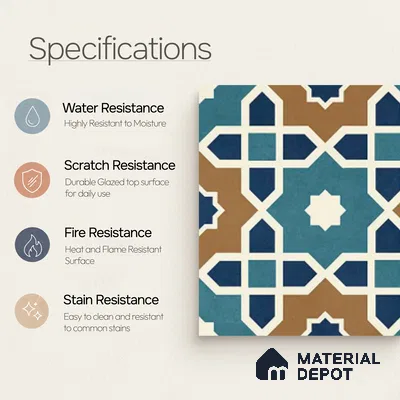 Moroccan Wall & Floor Tile TL 11103 Mosaic Azure 1 ft x 1 ft Ceramic Matte Finish Tile - 10 mm | Suitable For Kitchen, Bathroom, Balcony