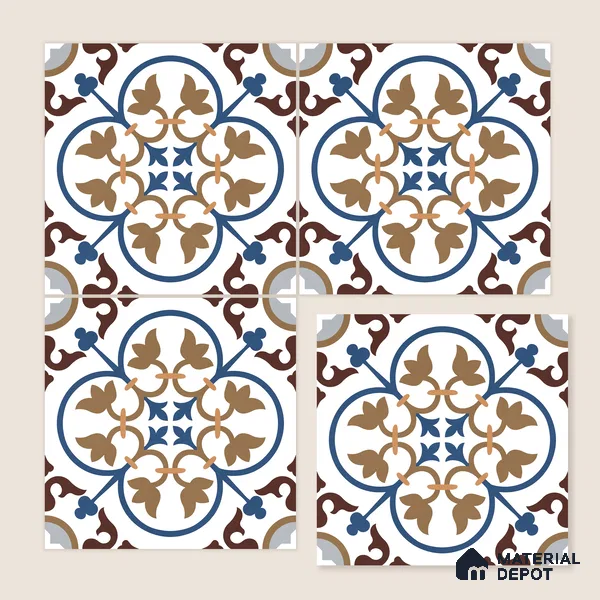 Moroccan Wall & Floor Tile TL 11105 Cordoba Fleur 1 ft x 1 ft Ceramic Matte Finish Tile - 10 mm | Suitable For Kitchen, Bathroom, Balcony