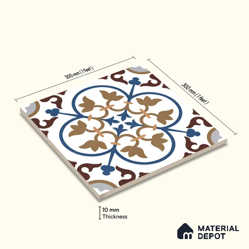 Moroccan Wall & Floor Tile TL 11105 Cordoba Fleur 1 ft x 1 ft Ceramic Matte Finish Tile - 10 mm | Suitable For Kitchen, Bathroom, Balcony | Image 01