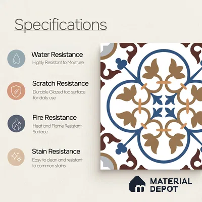 Moroccan Wall & Floor Tile TL 11105 Cordoba Fleur 1 ft x 1 ft Ceramic Matte Finish Tile - 10 mm | Suitable For Kitchen, Bathroom, Balcony
