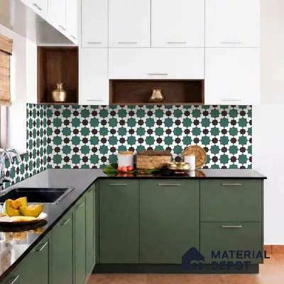 Moroccan Wall & Floor Tile TL 11109 Emerald Star Mosaic 1 ft x 1 ft Ceramic Matte Finish Tile - 10 mm | Suitable For Kitchen, Bathroom, Balcony