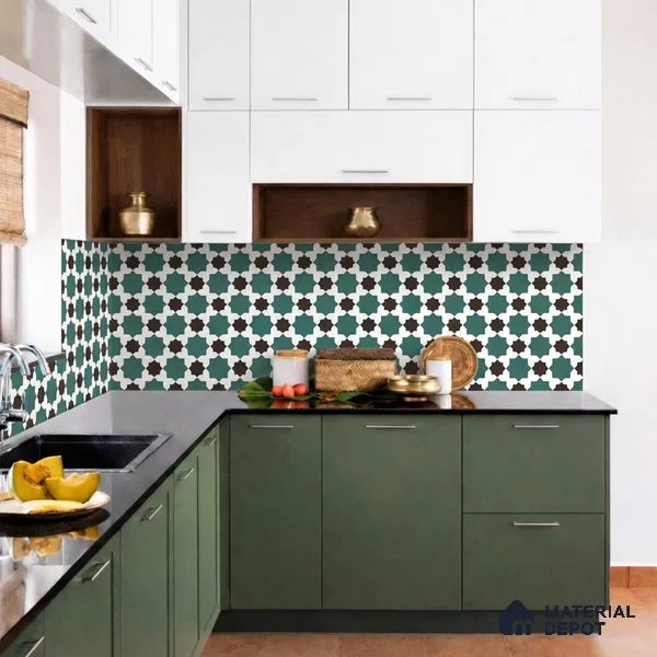 Moroccan Wall & Floor Tile TL 11109 Emerald Star Mosaic 1 ft x 1 ft Ceramic Matte Finish Tile - 10 mm | Suitable For Kitchen, Bathroom, Balcony