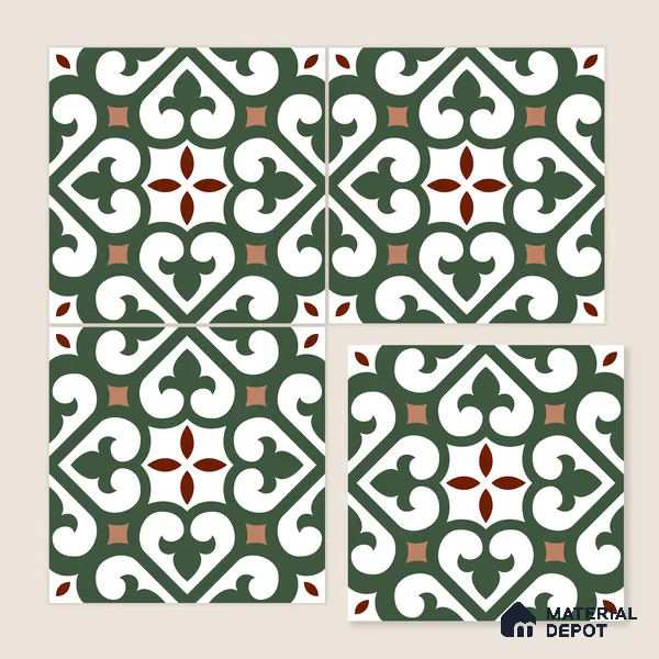 Moroccan Wall & Floor Tile TL 11111 Verdant Fleur 1 ft x 1 ft Ceramic Matte Finish Tile - 10 mm | Suitable For Kitchen, Bathroom, Balcony