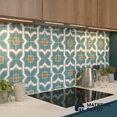 Moroccan Wall & Floor Tile TL 11118 Azure Mosaic 1 ft x 1 ft Ceramic Matte Finish Tile - 10 mm | Suitable For Kitchen, Bathroom, Balcony