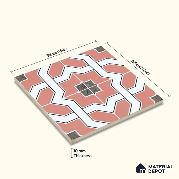 Moroccan Wall & Floor Tile TL 11119 Coral Mosaic 1 ft x 1 ft Ceramic Matte Finish Tile - 10 mm | Suitable For Kitchen, Bathroom, Balcony